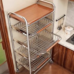 Medieval-Style Kitchen Storage Rack, Multi-Layer Trolley, Multi-Functional Gap Basket for Fruits and Vegetables, Snack Movable Storage Cabinet