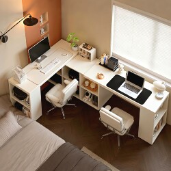 Double Desk L-Shaped Computer Desk Bedroom Home Student Study Desk Bookcase Integrated Simple Office Desk Work Station