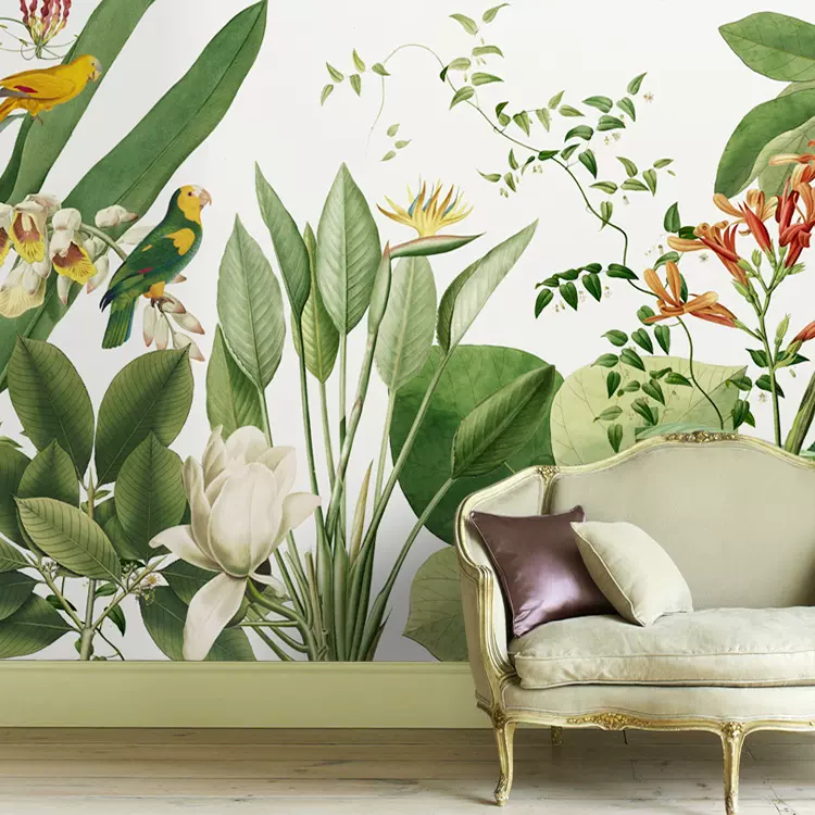 美式風景歐式壁紙熱帶植物壁紙植物大型壁畫滿屋來圖定製 Taobao