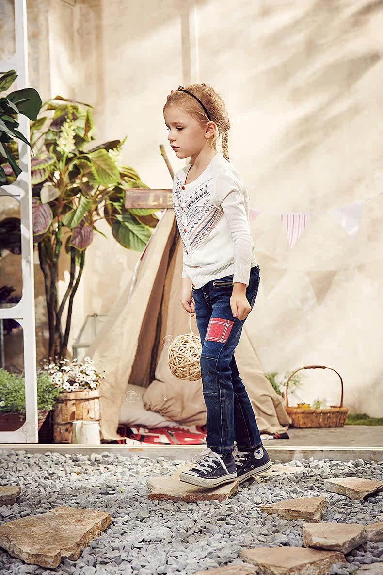 裂帛童装正品2015春季新款圆领细化针织开衫毛衣女66140076