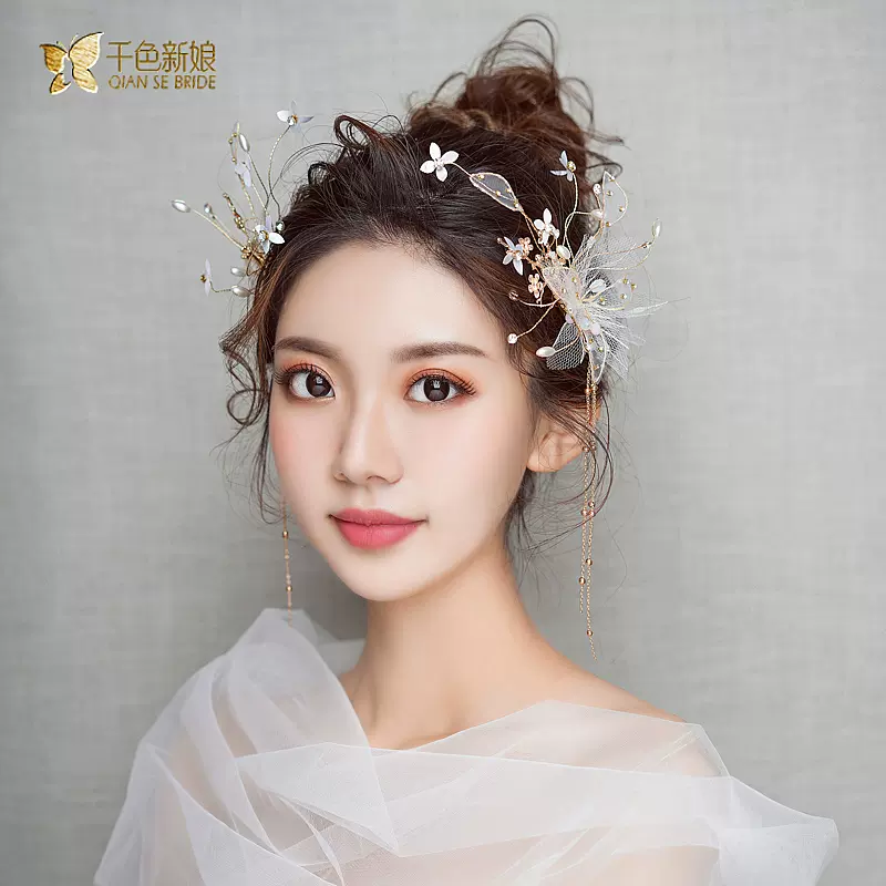新娘白色头饰超仙森系甜美发夹韩式结婚白纱礼服