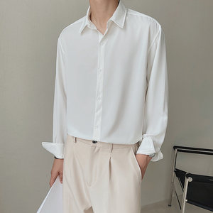 
Korean chiffon drape solid color long-sleeved shirt for men, Korean style loose, light and mature, trendy, handsome, casual, iron-free white shirt