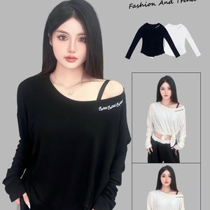 
ROKBBK-K/Buhan Street Dance Trendy Brand Side Shoulder Slit Jazz Jazz Sports Clothing Women's Dance Casual Top
