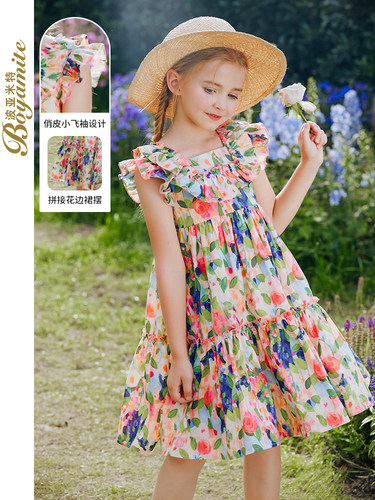 波亚米特G2023267 女童油画棉布碎花连衣裙