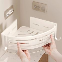 Cream-Colored Bathroom Storage Rack Triangular Basket No-Drill Toilet Wall-Mounted Organizer