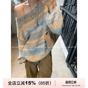
GV Dabai Ge Qingxiao Island Mixed color contrasting wool sweater thin sweater lazy high-end top for women