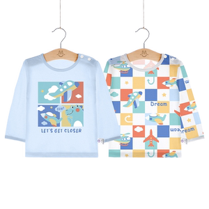 
2-pack baby pure cotton long-sleeved T-shirt air-conditioned clothes for boys and girls tops baby spring and summer pajamas thin children