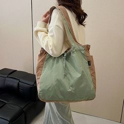 Foldable Shopping Bag, Double-Layer Tote Shoulder Bag, Supermarket Eco-Friendly Storage Bag, Mesh Bag for Grocery Shopping, Drawstring Closure