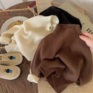 
Children's sweater fashionable 2024 autumn and winter Korean version half turtleneck solid color inner wear for men and women baby pullover base knit sweater