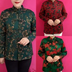 
New Chinese style printed plate button plus velvet cardigan jacket for women autumn and winter ethnic style new fashion Tang suit warm top