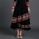 Ethnic style women's clothing, elastic waist skirt, large sway long skirt, spliced ​​retro mid-waist A-shaped slim summer retro pocket