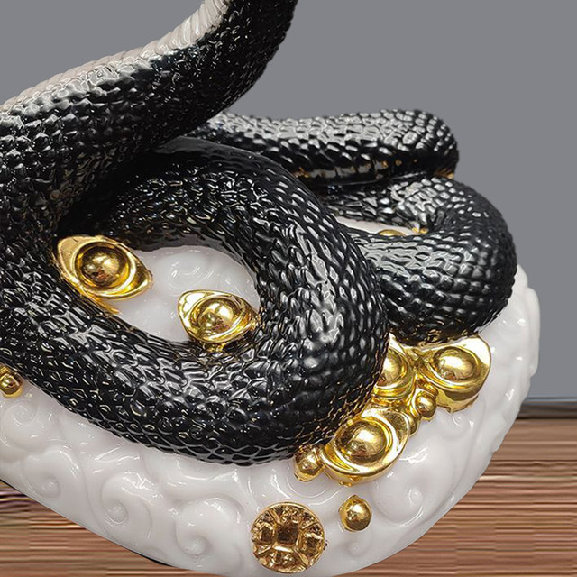 Solid White Jade Snake Statue, Black Python Snake Ingot, Zodiac Snake, Wealth Figurine, Home Craft Ornament, Real Figure for Worship