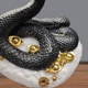 Solid White Jade Snake Statue, Black Python Snake Ingot, Zodiac Snake, Wealth Figurine, Home Craft Ornament, Real Figure for Worship
