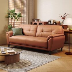 European-Style Leather Sofa, Simple and Modern Double Leather Sofa, Small Apartment Living Room Combination, Light Luxury Home Office