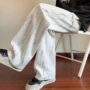 
American tie-dye casual pants for men, autumn straight loose retro trousers, trendy and versatile wide-leg sports pants