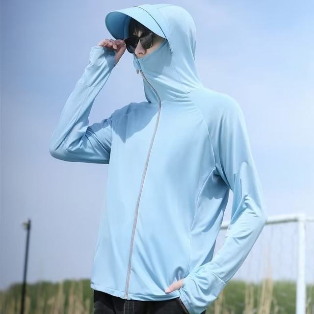 Summer thin anti-UV hooded zipper jacket for men ice silk breathable ...