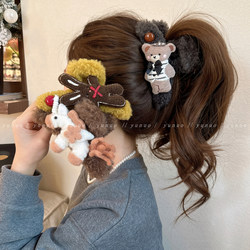 Niche Design Cute Cartoon Plush Large Hair Clip for the Back of the Head, Women's 2025 New High-End Shark Clip
