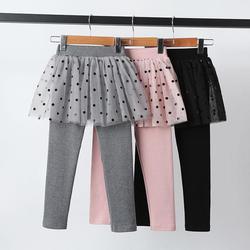Girls Culottes Spring And Autumn Fake Two Pieces Plus Velvet Thin Section With Skirt Girls Small And Medium-sized Children Korean Version Of Mesh Leggings