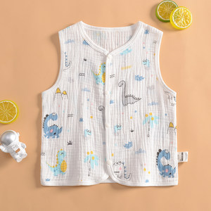 
Summer boy gauze cunshoulder vest coat baby pure cotton ultra-thin horse clip girl sweat-absorbing close-fitting cardigan vest