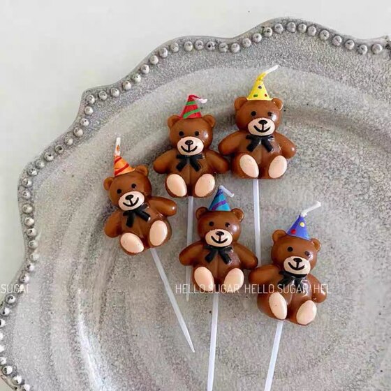 
Internet celebrity cartoon bear candle cake decoration ornaments birthday candle children's party dessert baking decoration plug-in