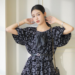 
Forevercan summer imported custom floral pastoral style bubble cake skirt high waist round neck skirt women