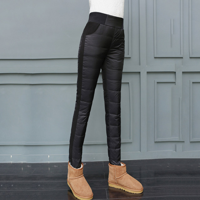 Down pants for women wearing high-waisted pencil pants for slim duck down pants for slim warm cotton pants thickened trousers for trousers