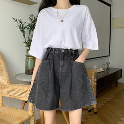 Plus-Size High-Waisted Denim Shorts for Women, Summer Hong Kong Style, Versatile A-Line Loose Fit, Slimming Hot Pants for Students