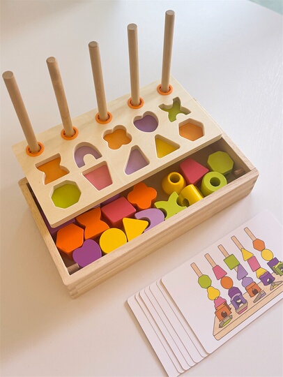 Lankai Giocattolo In Legno Per Ordinamento E Impilaggio – Puzzle A Blocchi Geometrici 5 Colonne – Gioco Educativo Per Bambini 1-3 Anni