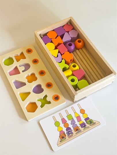 TNOMSNO Giochi Montessori, 24 Pezzi di Forme Geometriche Ordinamento e Impilamento Block Board, Giocattoli in Legno Impilabili e Abbinabili per Bambini, Regalo giocattolo per bambini 2 3 4 5 6