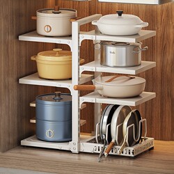Kitchen Storage Rack, Pot Rack under Sink, Multi-Layer Household Pot Holder, Cabinet Pot Organizer, Multi-Functional Shelf
