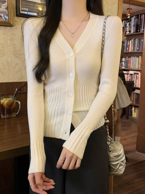 Spring V-neck temperament design knitted inner cardigan for women slim ...