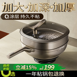Square Titanium Multi-Functional Non-Coated Non-Stick Frying Pan for Home Use, Suitable for Induction Cookers and Gas Stoves, Flat-Bottomed Wok