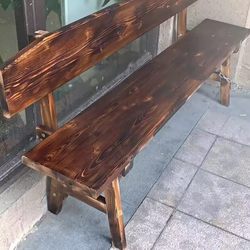 Backrest Bench, Outdoor Solid Wood Bench, Park Courtyard Bench, Barbecue Coffee Bar Restaurant Fast Food Restaurant Chair
