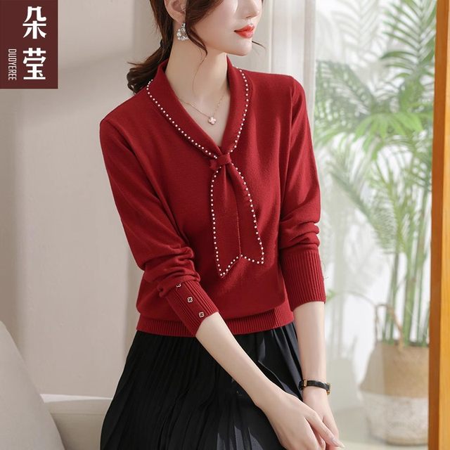 Mom's autumn clothes temperament knitted sweater Xi mother-in-law wedding banquet 2025 new shirt middle-aged and elderly spring and autumn fashionable top