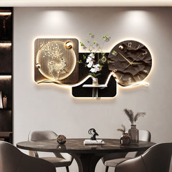 2025 New Model Living Room Clock with Light Decorative Painting Dining Room Background Wall Clock Wall Hanging Painting High-End Alarm Clock Wall Clock