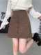 Large size commuting skirt for women 2025 autumn and winter temperament high waist hip skirt fat mm slim brown A-line short skirt