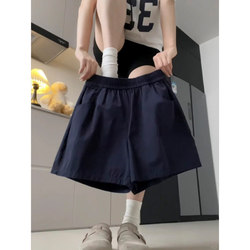 Navy Blue Work Shorts for Women, Summer Outerwear, Cotton and Linen, Loose Straight-Leg Hot Pants, Petite, Thin, Quick-Drying Sports Pants