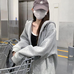Gray Hooded Sweatshirt for Women, Spring and Autumn 2026 New Style, Loose and Casual, Petite, Early Spring Zip-Up Cardigan Top