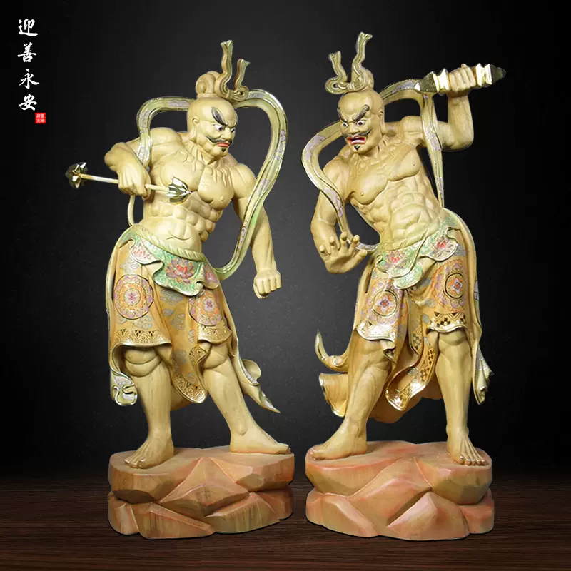 仏教工芸品 時代彫刻 総柘植製 一刀彫 極上彫 木彫仏像 仁王立ち 仁王像