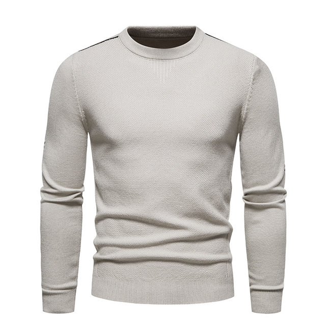 Young men's knitted sweater solid color slim round neck pullover ...