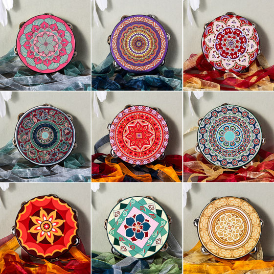 
Adult dance tambourine children Orff professional percussion instrument hand-painting kindergarten teacher roaming bells with hand drums