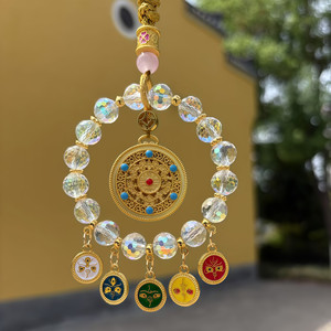 
New five-way God of Wealth pendant car blessing pendant safe and blessed car interior rearview mirror crystal car hanging decorations