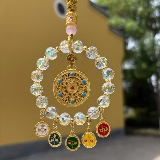 
New five-way God of Wealth pendant car blessing pendant safe and blessed car interior rearview mirror crystal car hanging decorations