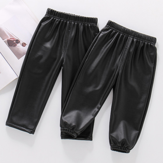 
Children's leather pants autumn and winter baby all-in-one velvet pants stretch waterproof warm men's and women's baby pants can be worn with cotton pants