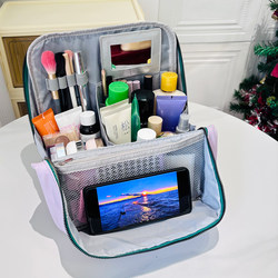 Vertical Cosmetic Bag for Women with Mirror, Portable Hanging Suitcase, Travel Handbag, Large Capacity Partitioned Storage Bag