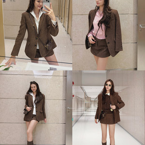 
Tang Yuanjia sd brown fashion suit women's autumn new suit jacket short skirt two-piece set
