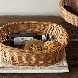Natural rattan pure handmade wicker storage basket oval baking