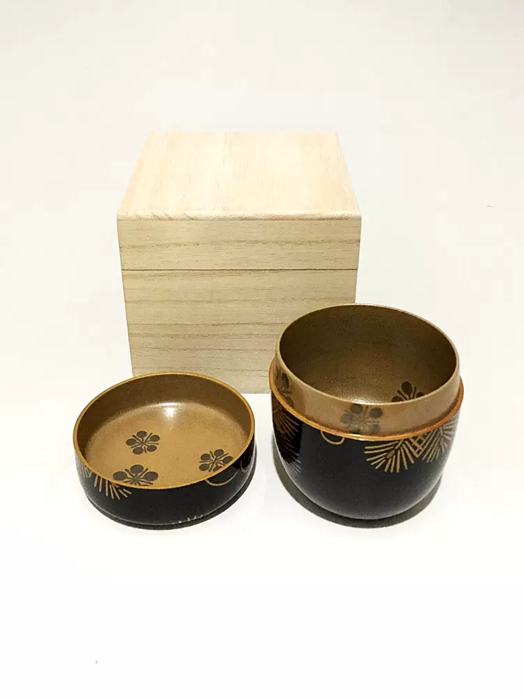 日本茶道具庄司芳真作松樱莳绘棗木胎大漆茶枣漆器薄茶入-Taobao