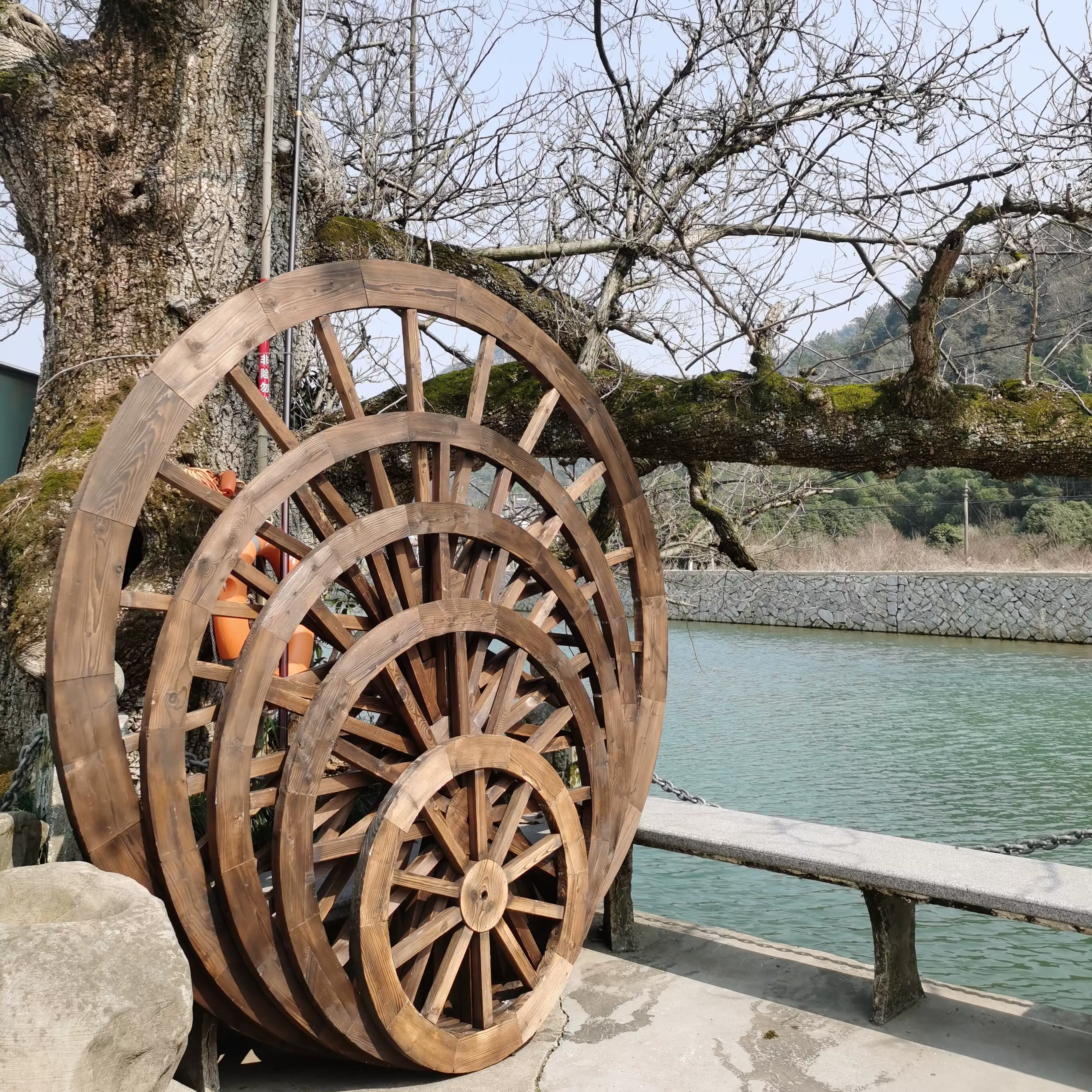 碳化防腐木車輪仿舊車軲轆仿古背景牆面裝飾木輪子做舊木頭小車輪