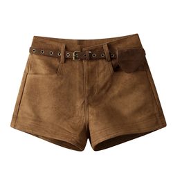 Plus-Size Retro-Style Suede Shorts for Women, New Spring and Autumn High-Waisted Slimming Casual A-Line Boot Shorts